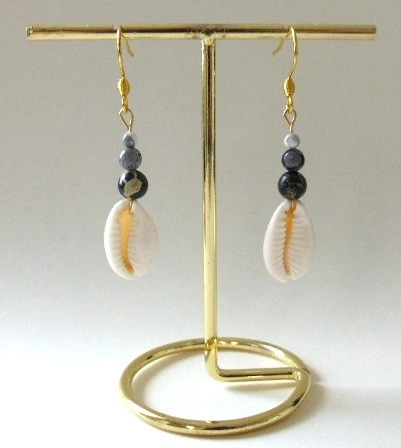Boucles d'oreilles Kaura - Cauris et Jaspe gris – Image 4